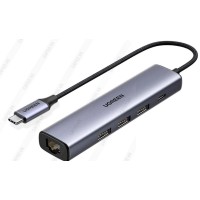 Bộ chuyển USB-C to LAN 100/1000Mbps Kèm HUB 3 Cổng USB 3.0 Ugreen 20932, có sạc ngược 100W 